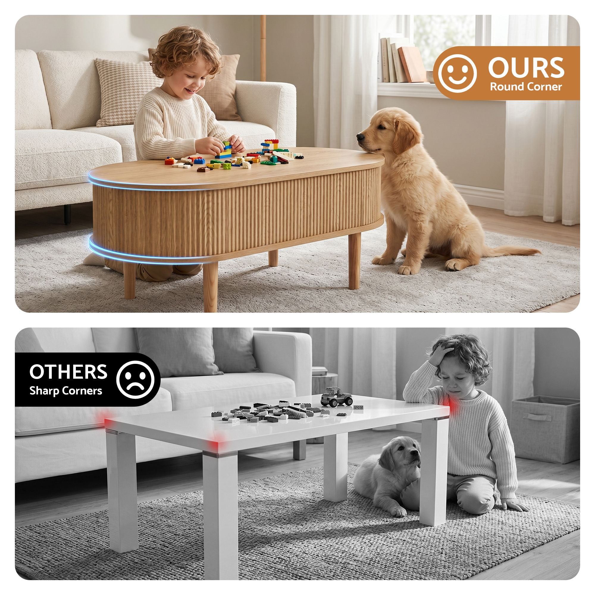 Artiss Lift Top Coffee Table Fluted Centre Table with Hidden Storage Oval 100cm