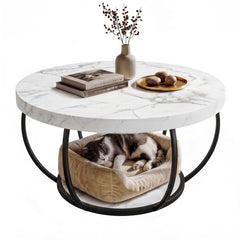 Artiss Coffee Table 2-Tier Marble Finish Round White&Black