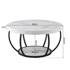 Artiss Coffee Table 2-Tier Marble Finish Round White&Black