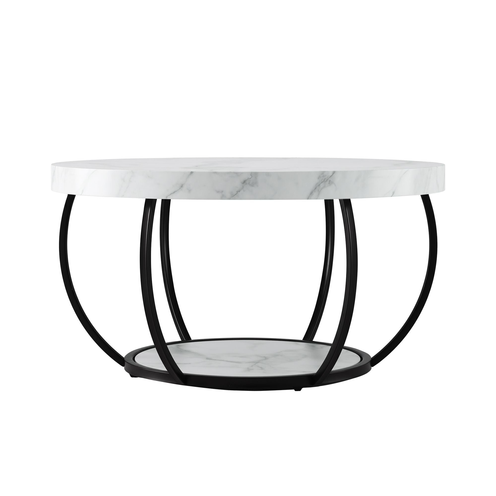 Artiss Coffee Table 2-Tier Marble Finish Round White&Black