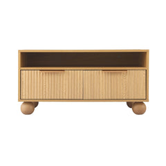 Artiss Coffee Table 90cm Center Table Fluted Drawers Open Shelf Spherical Solid Legs Wood