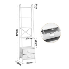 Artiss 5 Tier Bookshelf Ladder Bookcase with Fabric Drawers Display Rack White