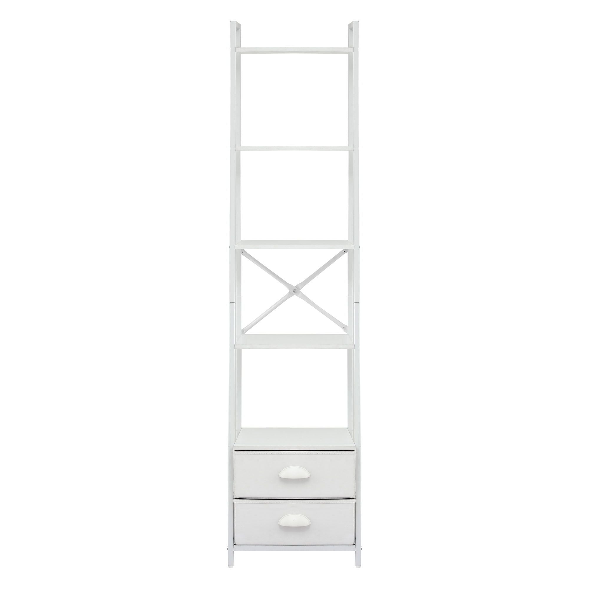 Artiss 5 Tier Bookshelf Ladder Bookcase with Fabric Drawers Display Rack White