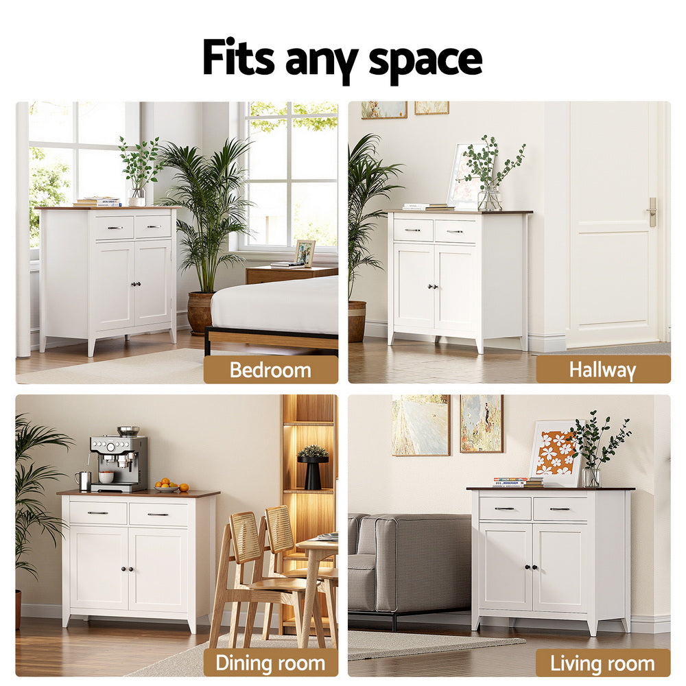 Artiss Buffet Sideboard Storage Cabinet Kitchen Cupboard Hallway 2 Drawers White