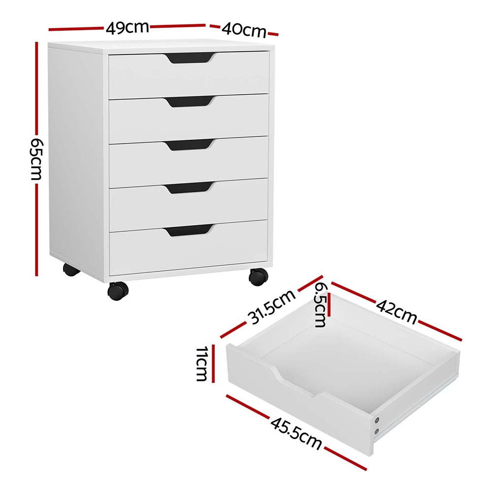 Artiss 5-Drawer Filing Cabinet Mobile Rolling Storage Cabinet Chest of Drawers