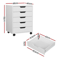 Artiss 5-Drawer Filing Cabinet Mobile Rolling Storage Cabinet Chest of Drawers