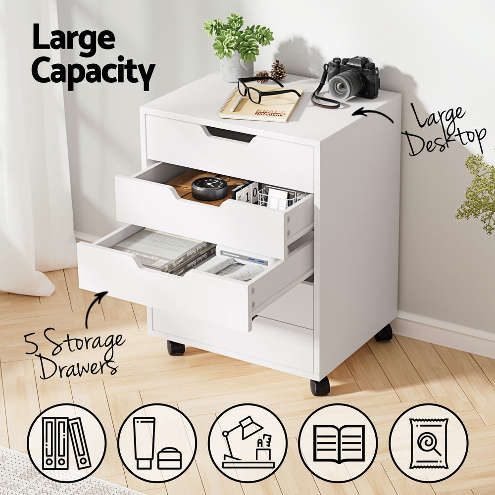 Artiss 5-Drawer Filing Cabinet Mobile Rolling Storage Cabinet Chest of Drawers