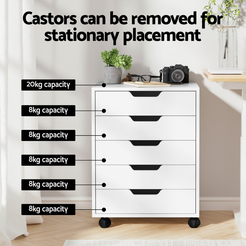 Artiss 5-Drawer Filing Cabinet Mobile Rolling Storage Cabinet Chest of Drawers