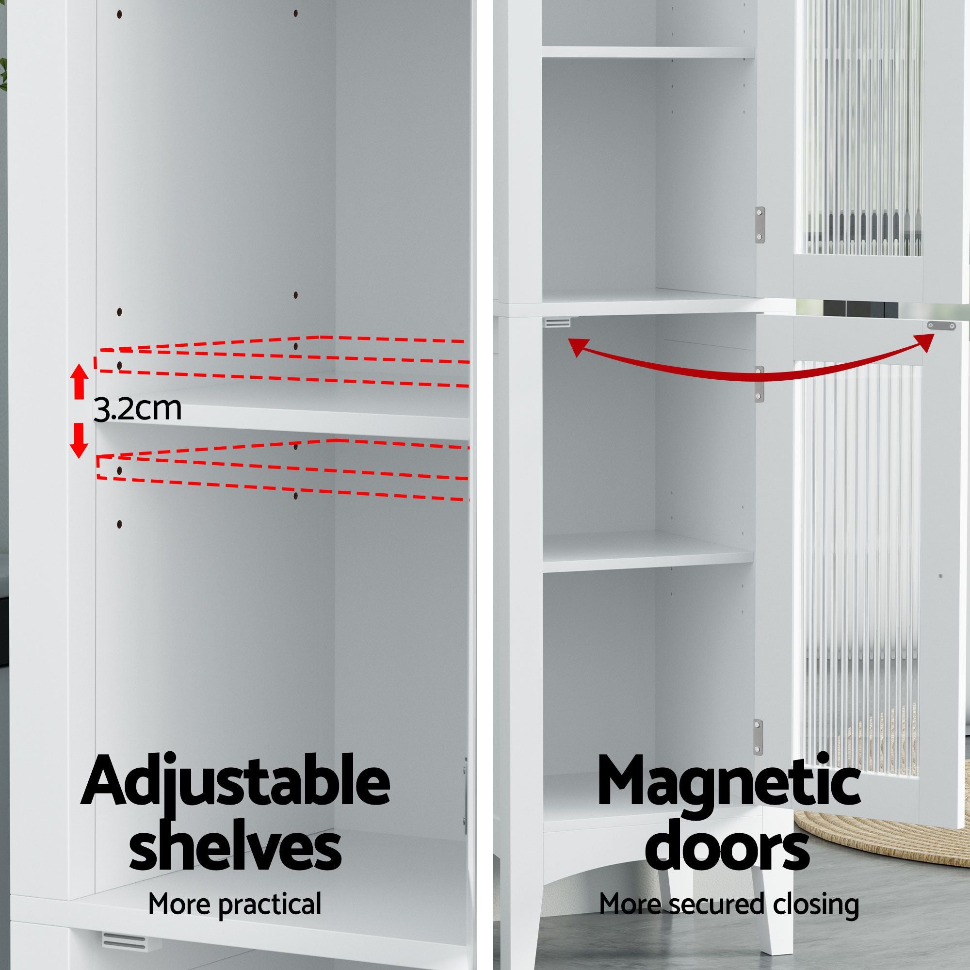 Artiss 2X Bathroom Storage Cabinet 160cm Tall Slim Floor Cupboard Toilet Glass Door White