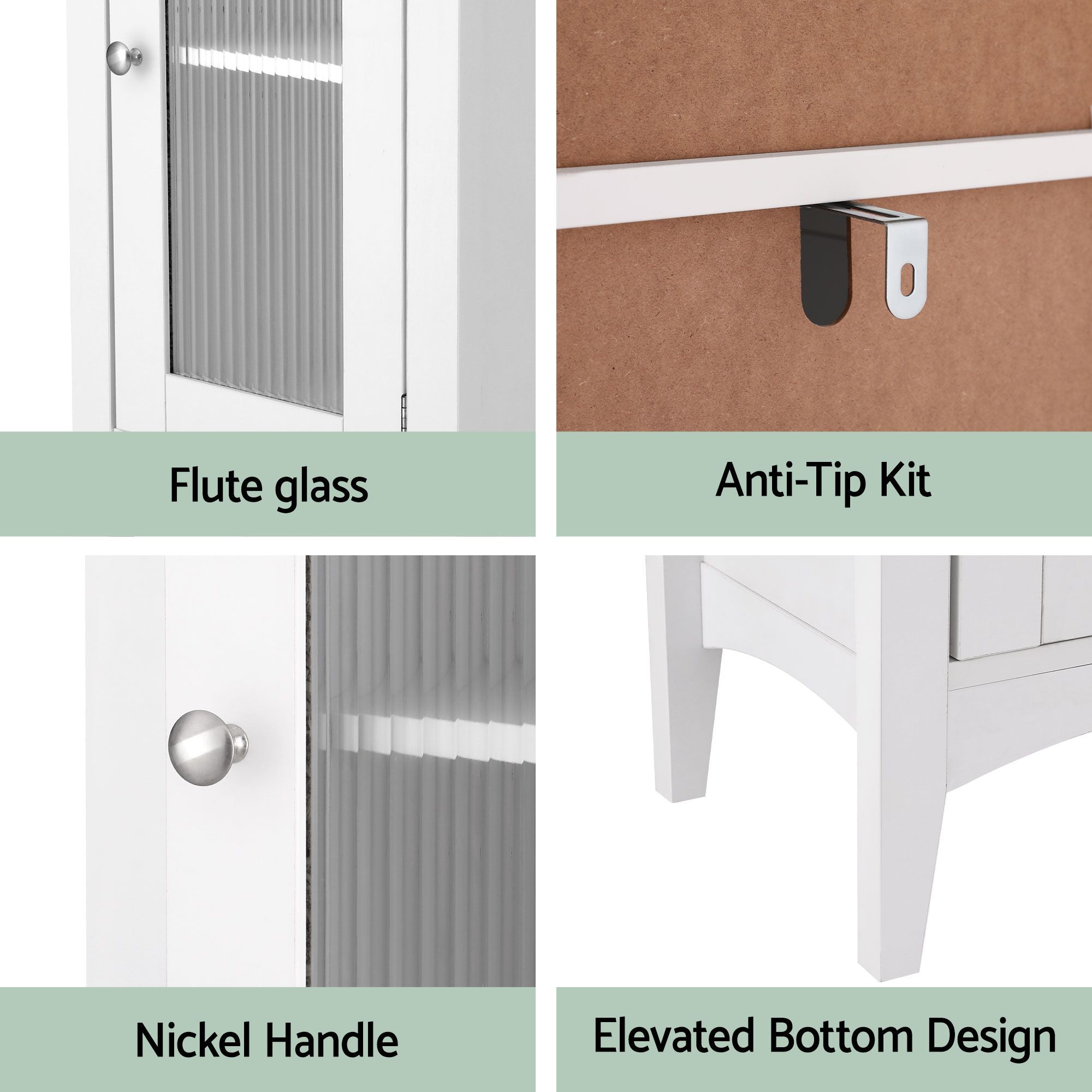 Artiss 2X Bathroom Storage Cabinet 160cm Tall Slim Floor Cupboard Toilet Glass Door White