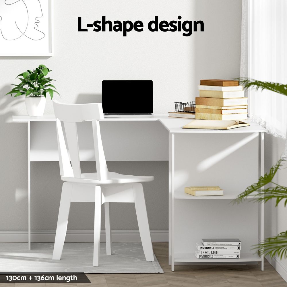 Artiss Home Office Desk and Chair Set, 136cm L Shaped Computer Desk with Shelves