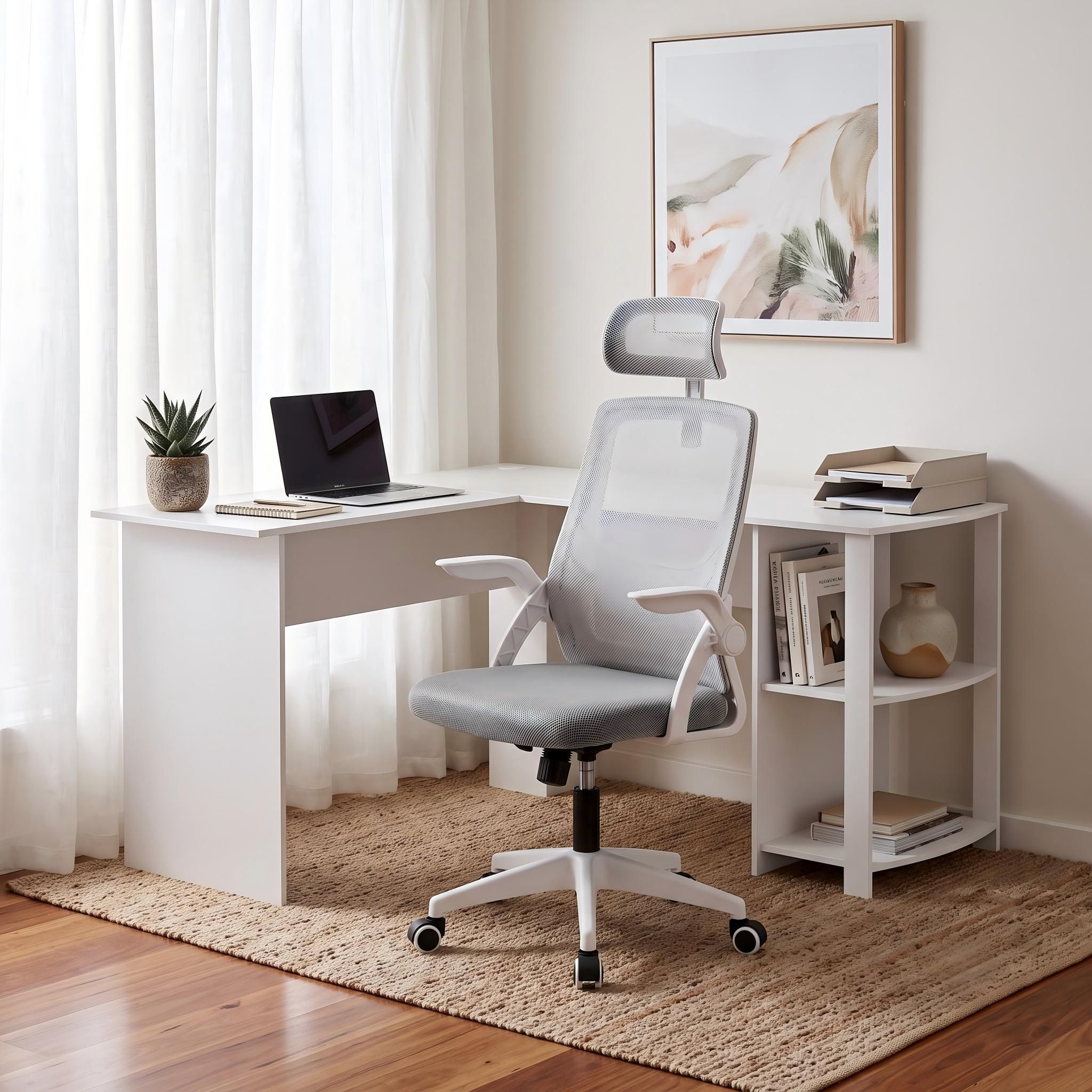 Artiss Home Office Desk and Chair Set, 136cm L Shaped Computer Desk with Shelves