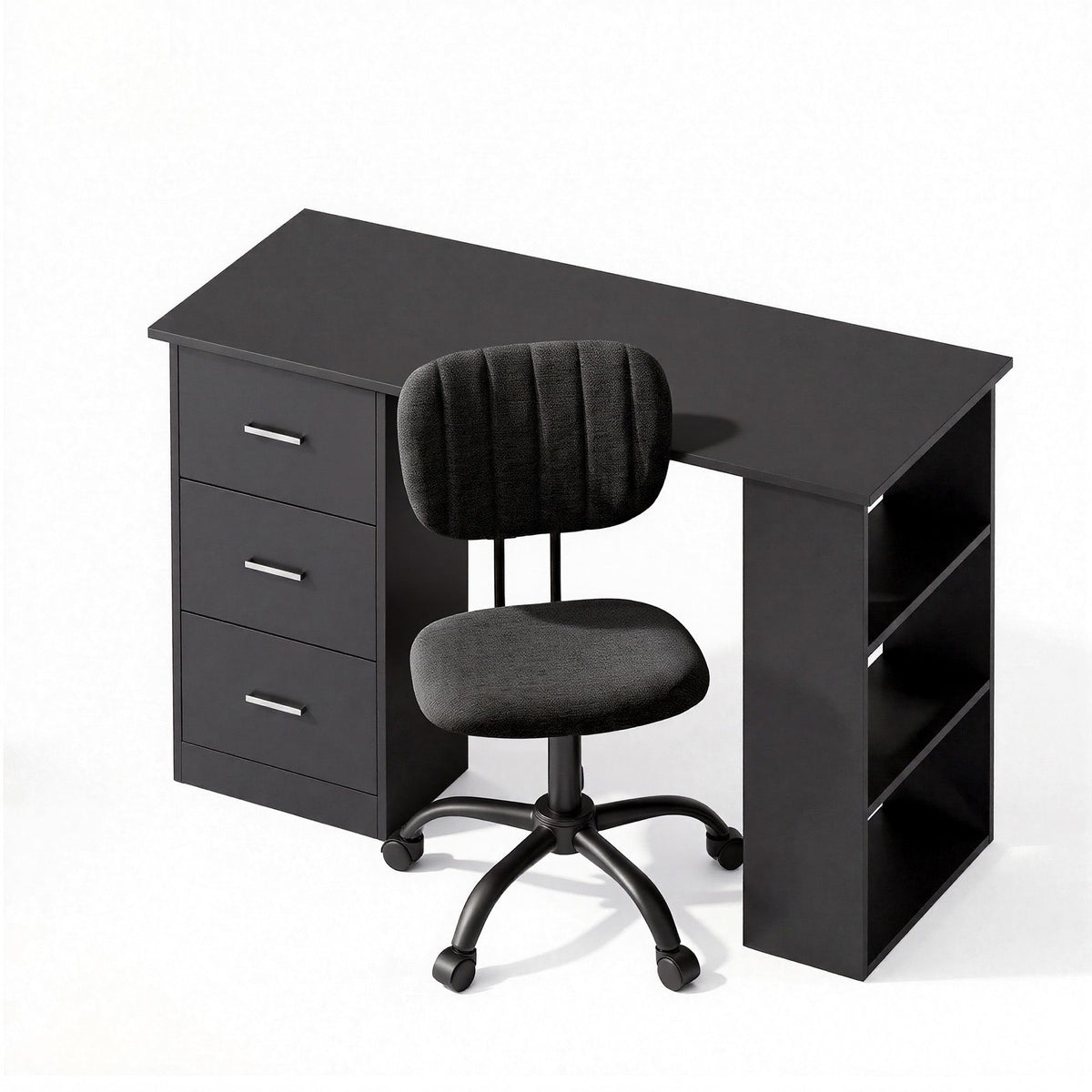 Artiss Office Desk & Chair Set 120cm Computer Desk with 3 Drawers & Open Shelves, Ergonomic Armless Office Chair with Wheels, Height Adjustable for Home Office Study