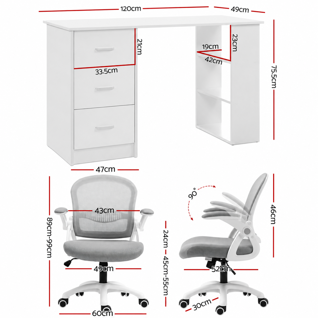 Artiss Computer Desk & Ergonomic Office Chair Set 120cm Home Office Study Desk