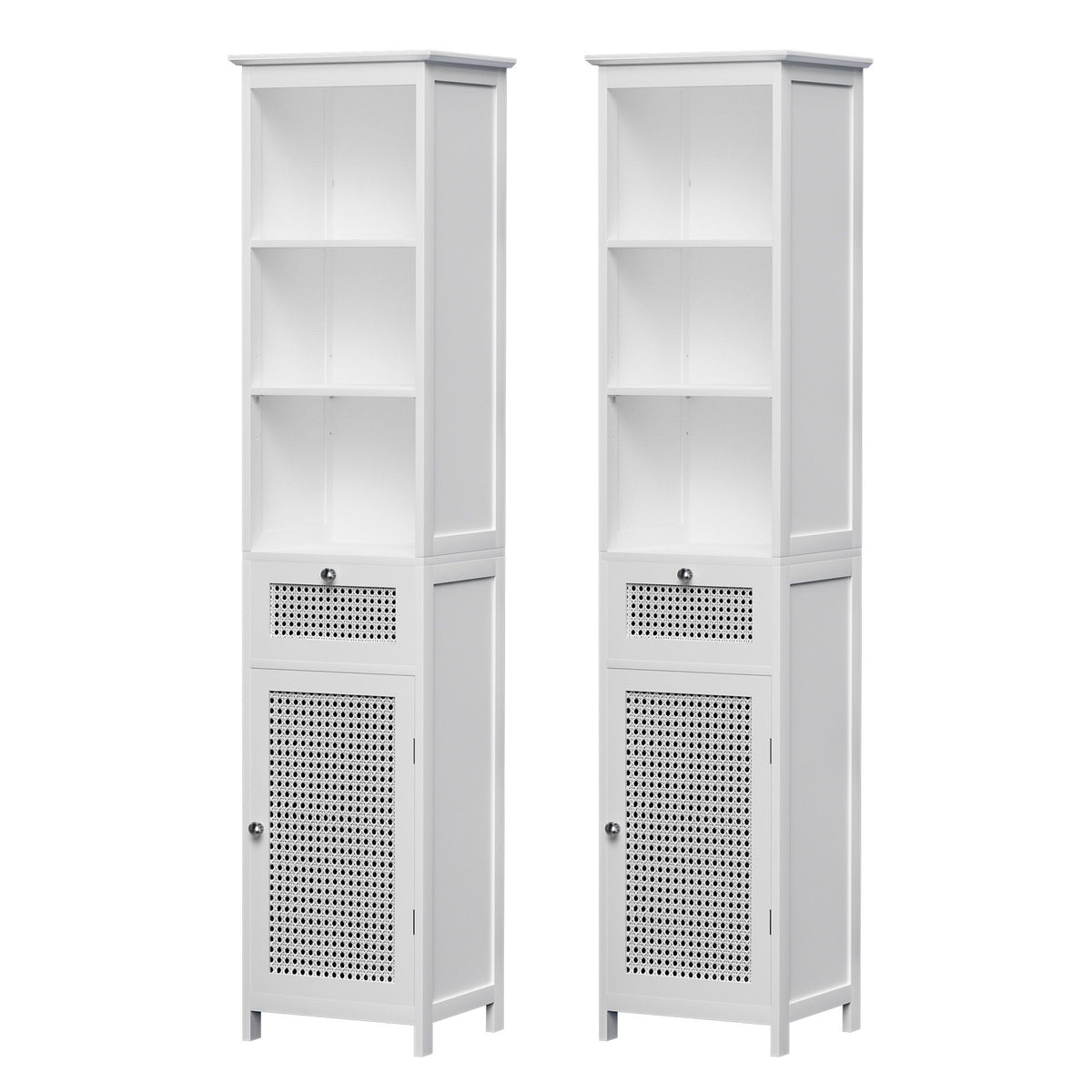 Artiss Bathroom Cabinet Storage X2 White Rattan 161cm