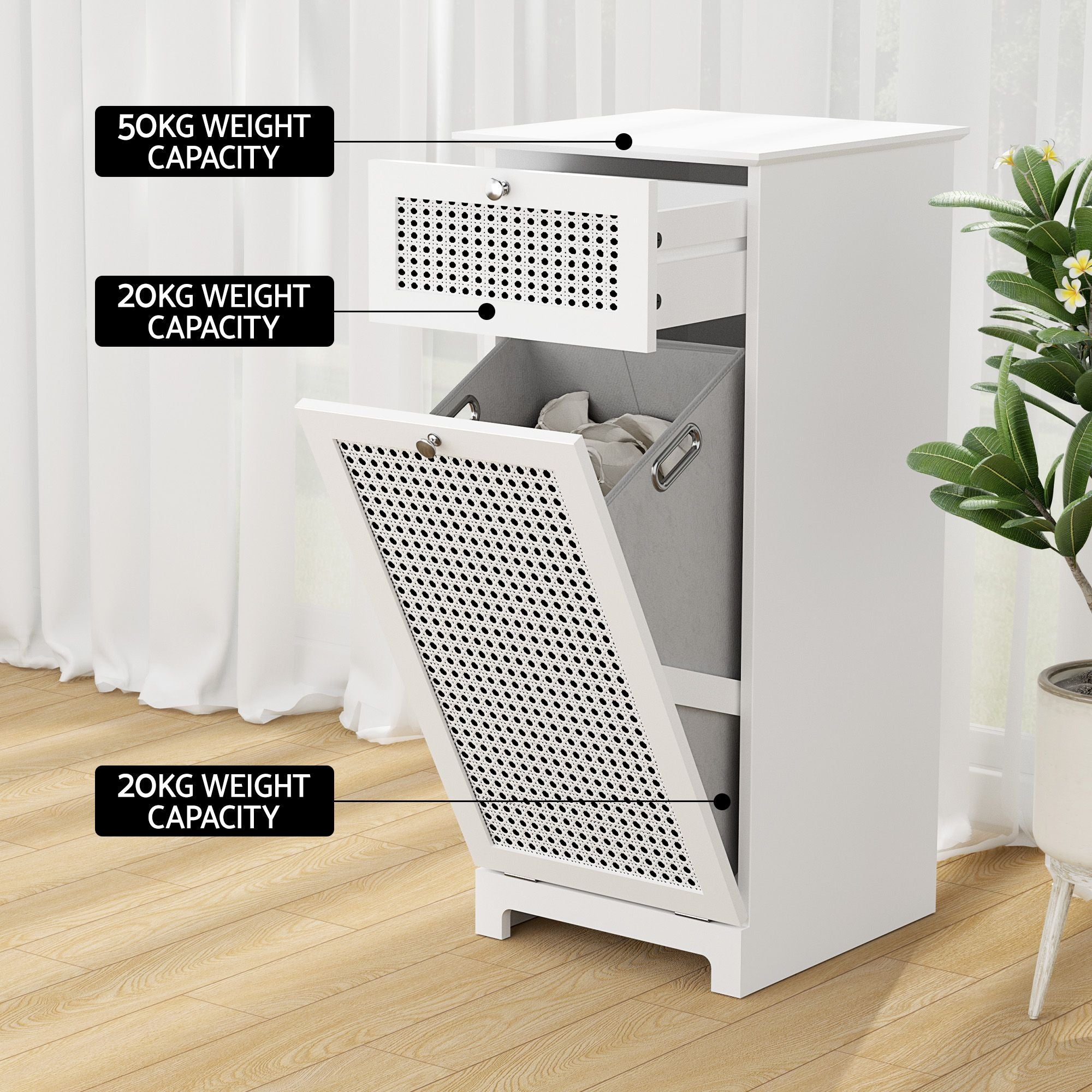 Artiss 2X Laundry Hamper Cabinet Bathroom Storage White Rattan