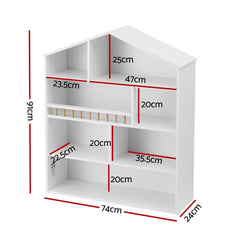 Keezi 4 Tiers Kids Bookshelf Wooden Bookcase Display Storage Organiser Cabinet White