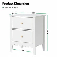 Artiss Bedside Table 2 Drawers Bedroom Storage Nightstand White