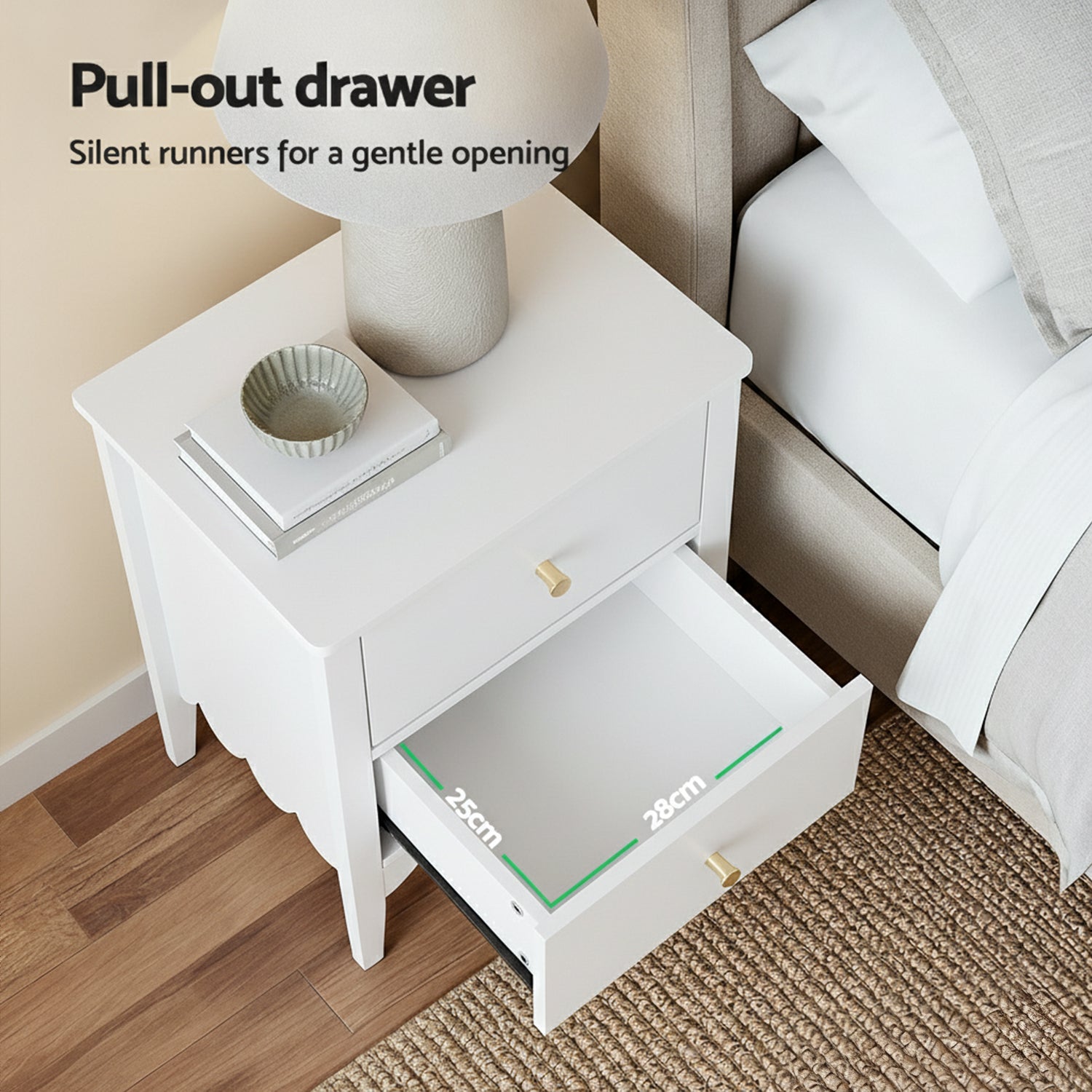 Artiss Bedside Table 2 Drawers Bedroom Storage Nightstand White