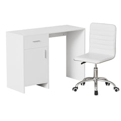 Artiss Computer Desk Office Chair Set PU Leather Home Study Table 100cm White