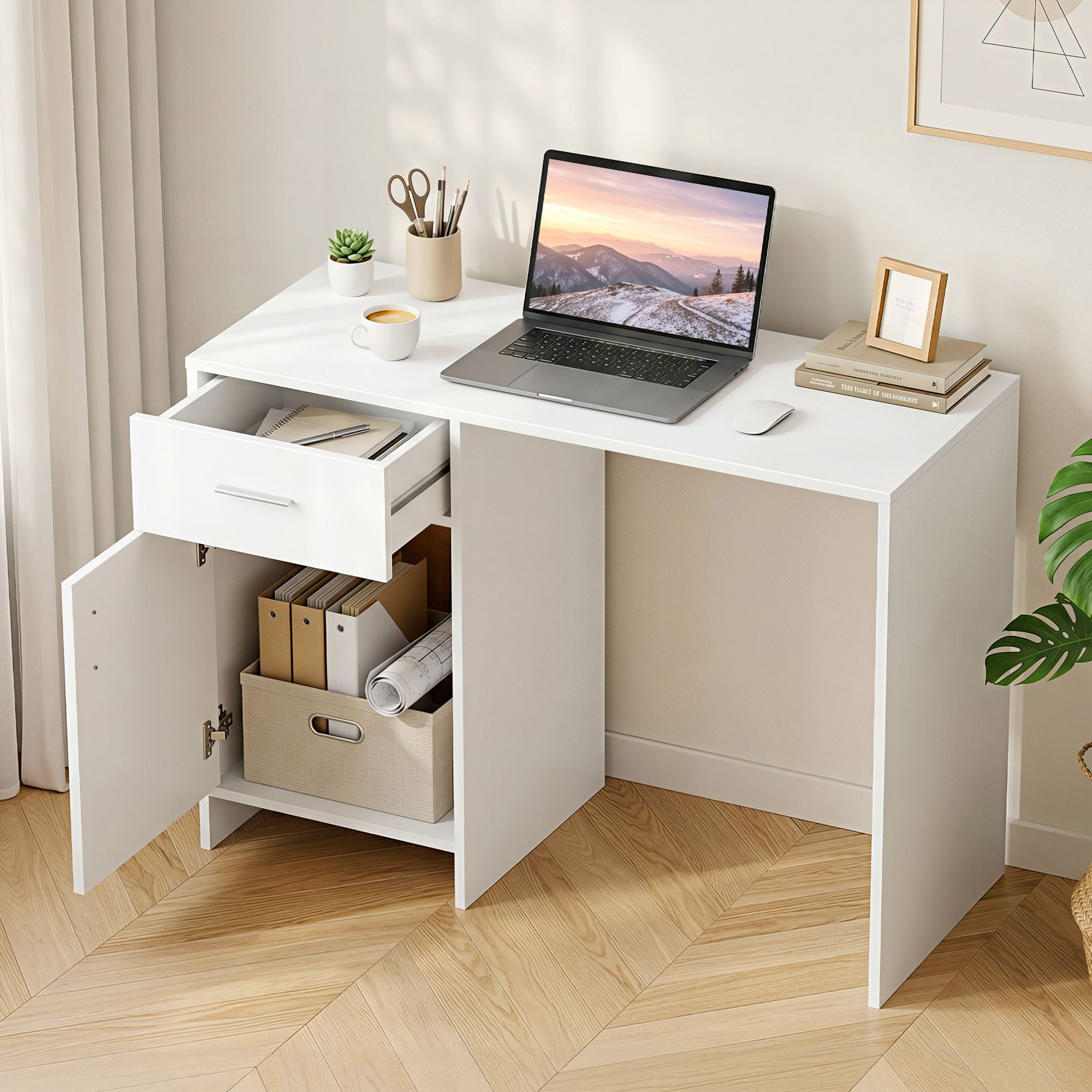 Artiss Computer Desk Drawer Cabinet White 100CM