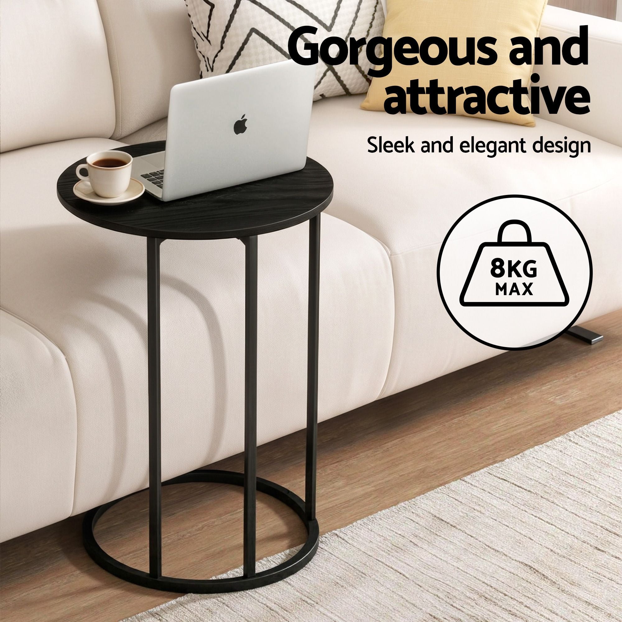 Artiss C Shaped End Table Set of 2 Coffee Table Side Table Round Black