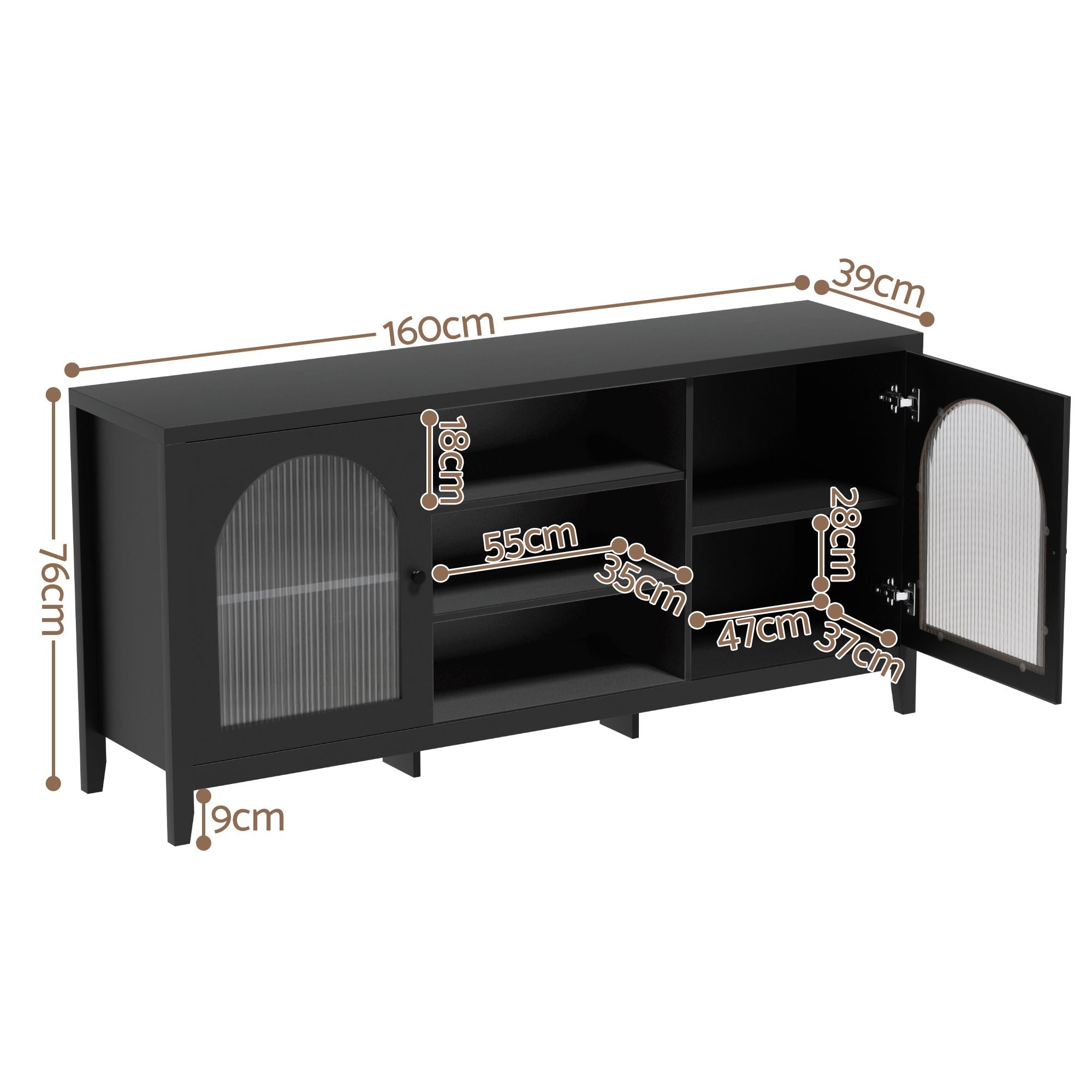 Artiss Buffet Sideboard Shelves Double Doors - Black