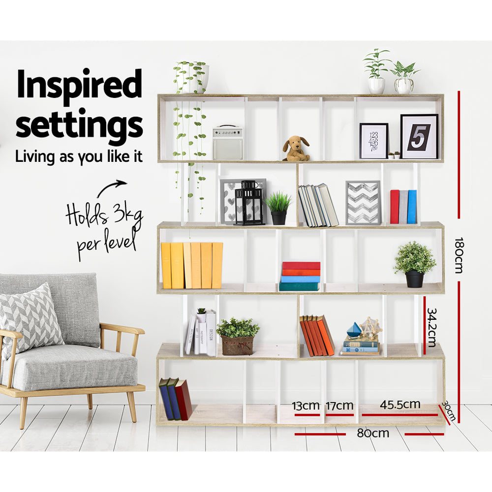 Artiss Bookshelf 6 Tiers - RITA White and Oak