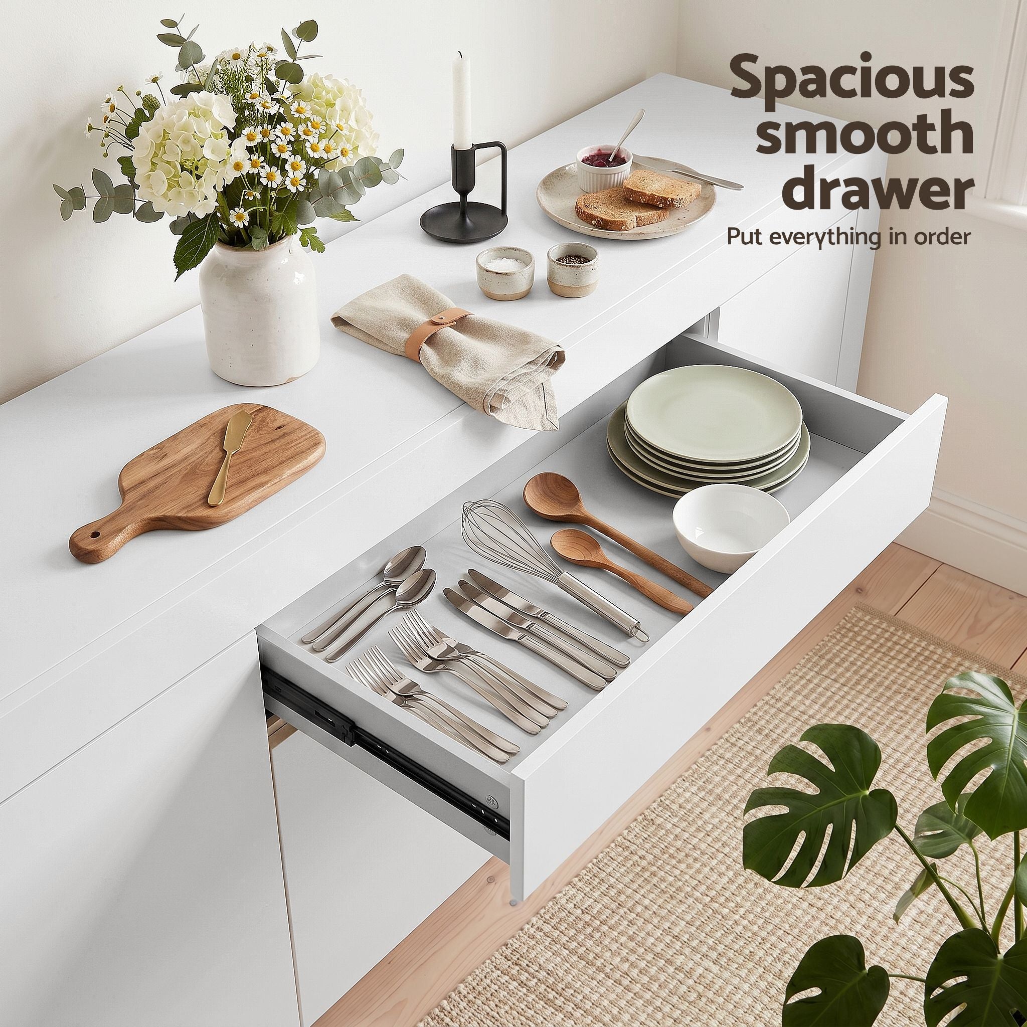 Artiss Buffet Sideboard Cabinet 180cm Cupboard Pantry Storage Drawer White DANA