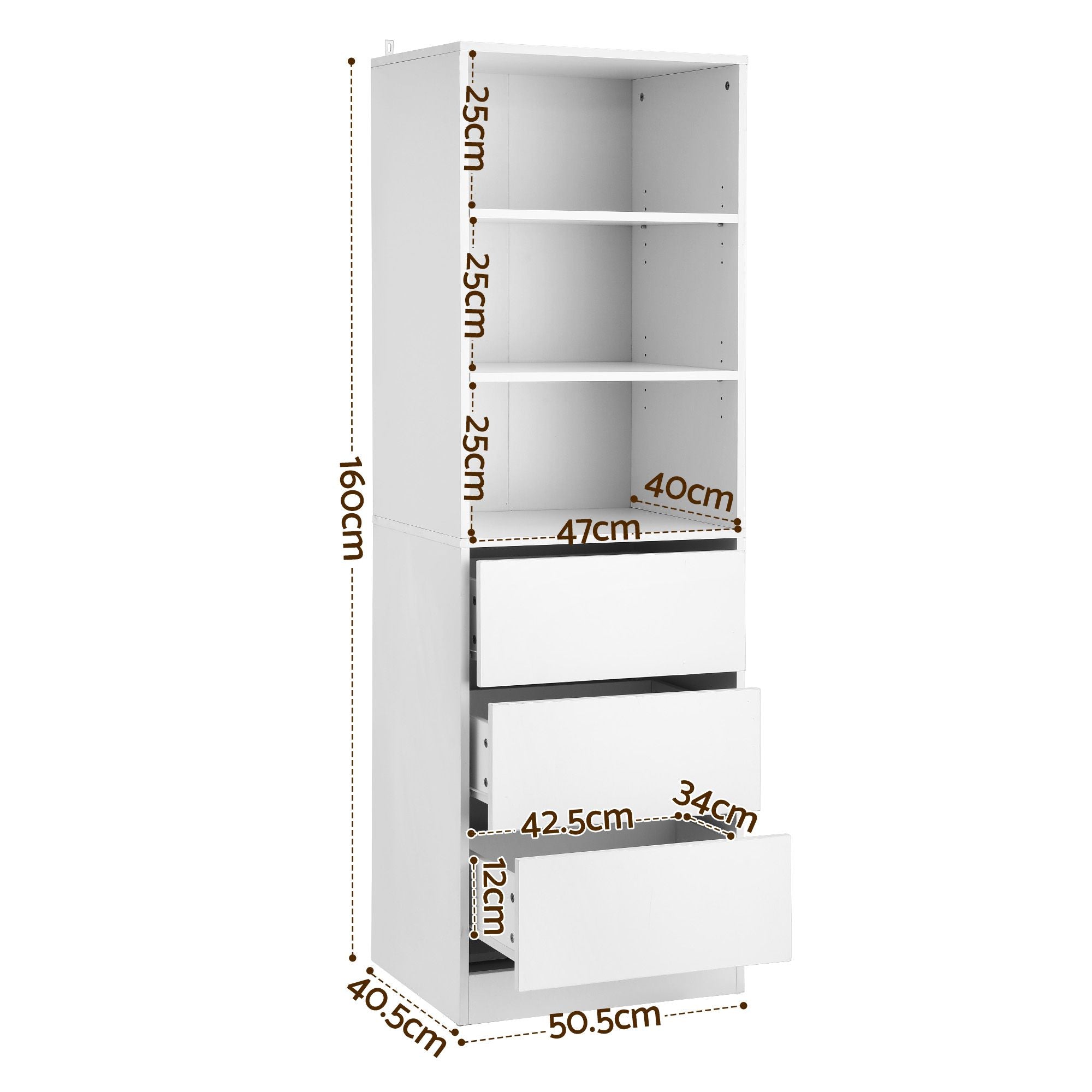 Artiss 2x Chest of 3 Drawers Tallboy Cabinet White