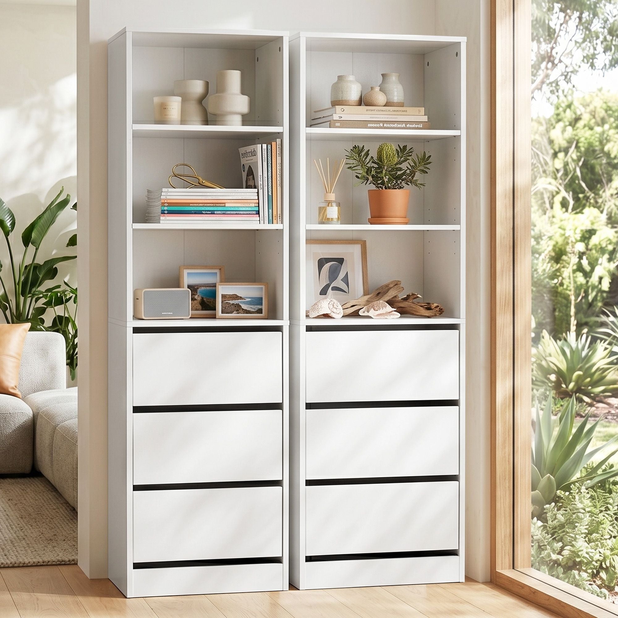 Artiss 2x Chest of 3 Drawers Tallboy Cabinet White