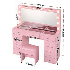Artiss Dressing Table Charging Station LED Vanity Desk Set Stool Glass Top Make