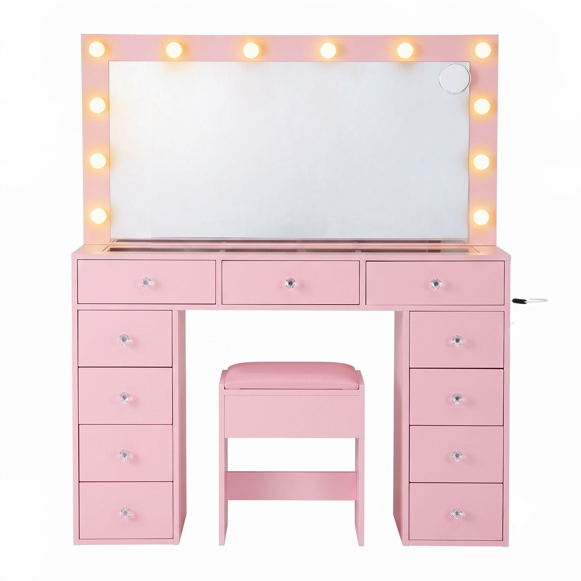 Artiss Dressing Table Charging Station LED Vanity Desk Set Stool Glass Top Make