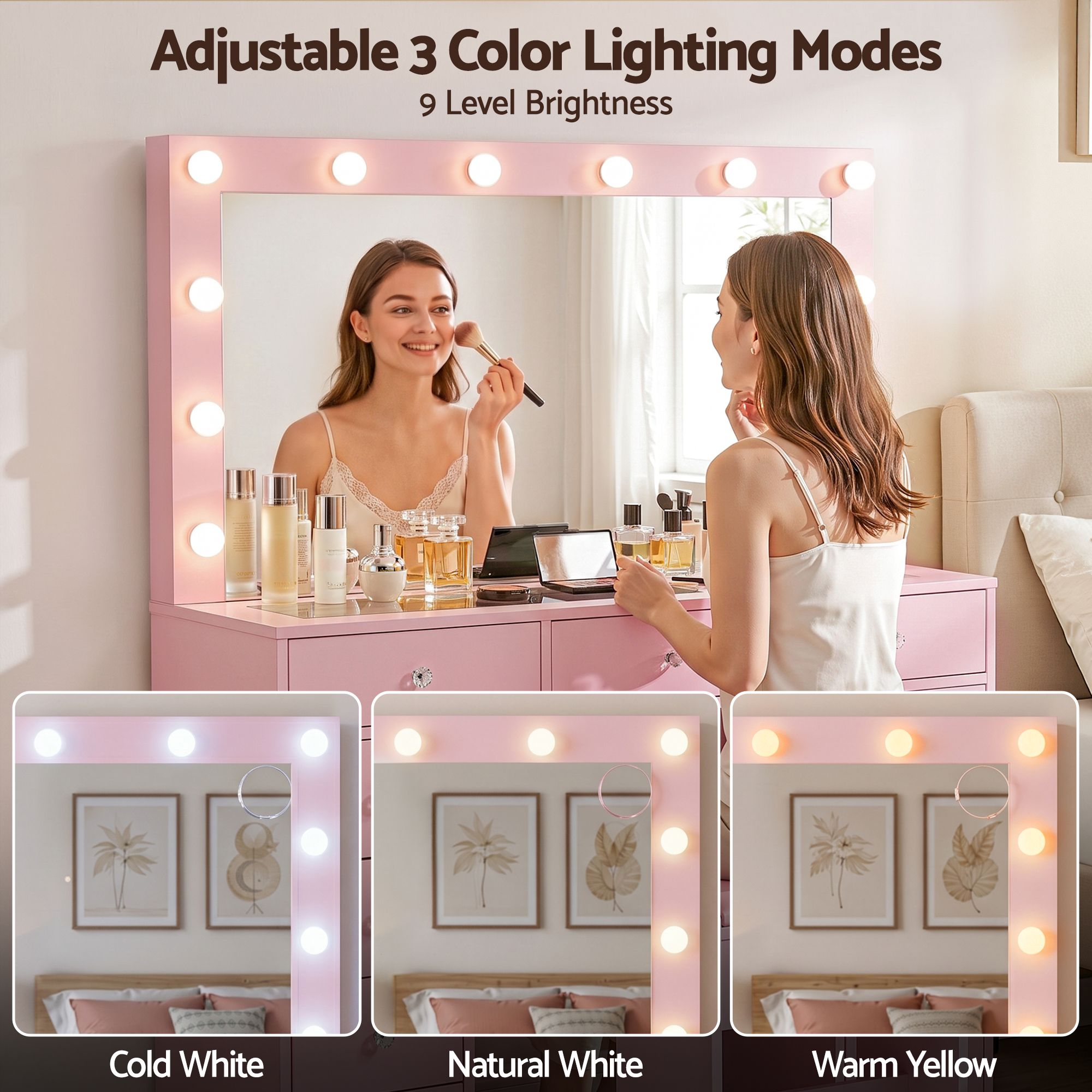 Artiss Dressing Table Charging Station LED Vanity Desk Set Stool Glass Top Make