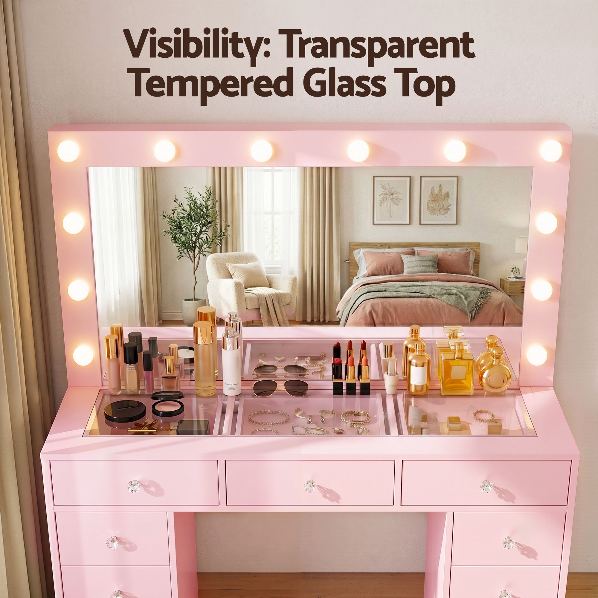Artiss Dressing Table Charging Station LED Vanity Desk Set Stool Glass Top Make