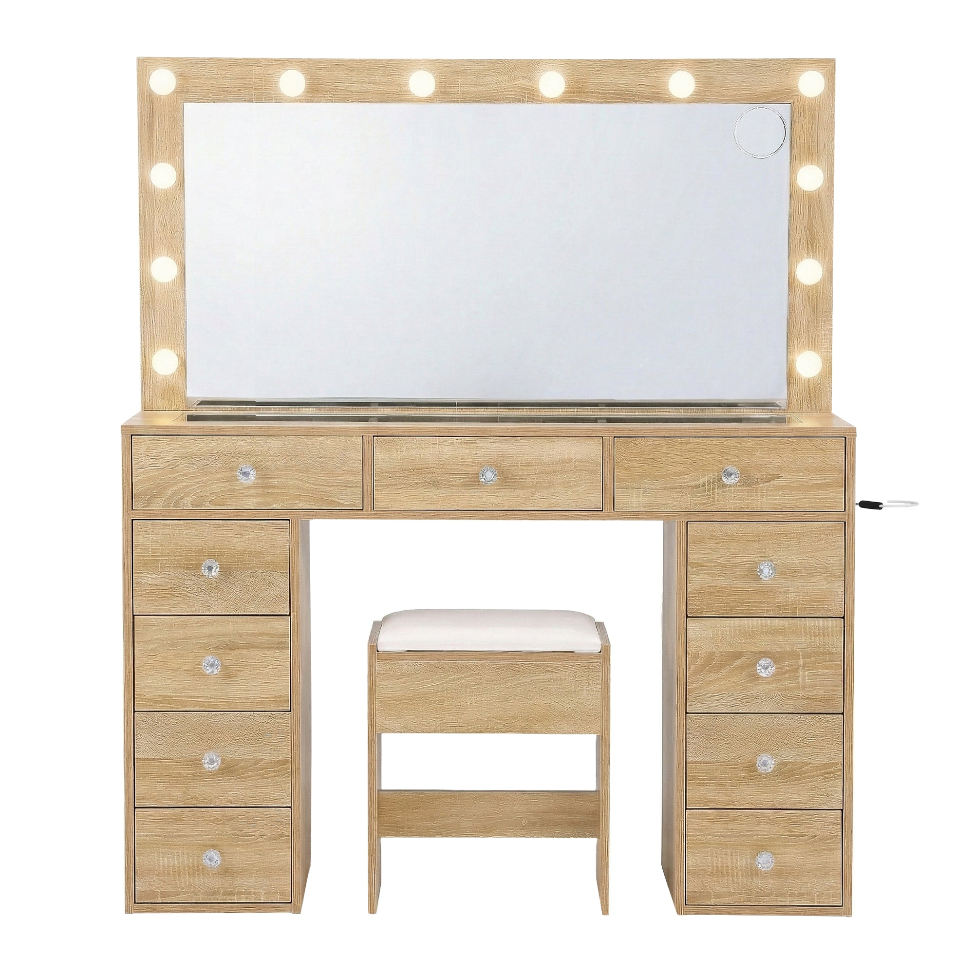 Artiss Dressing Table Vanity Desk Set Stool LED Bulbs Wood