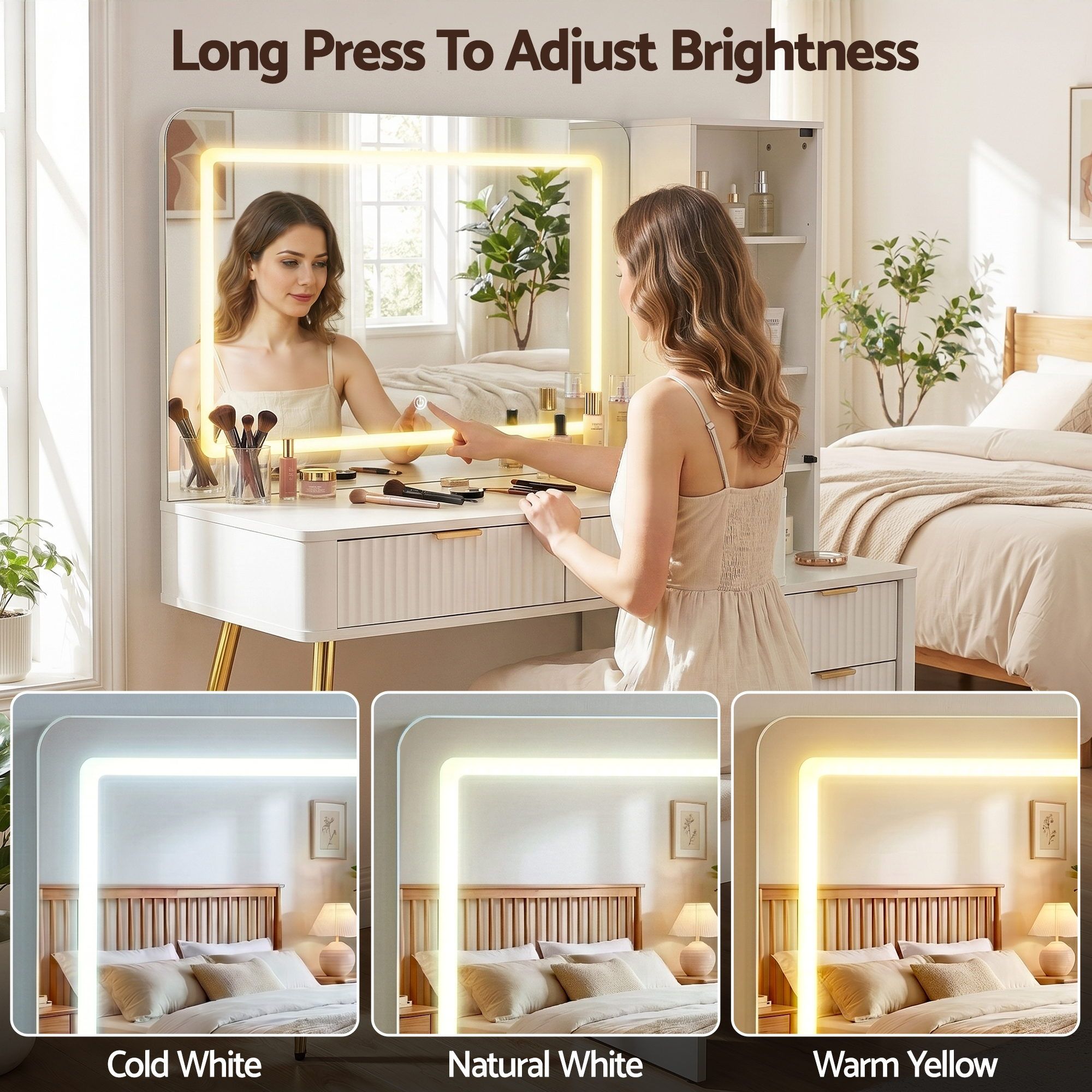 Artiss Dressing Table LED Vanity Desk Charging Station White