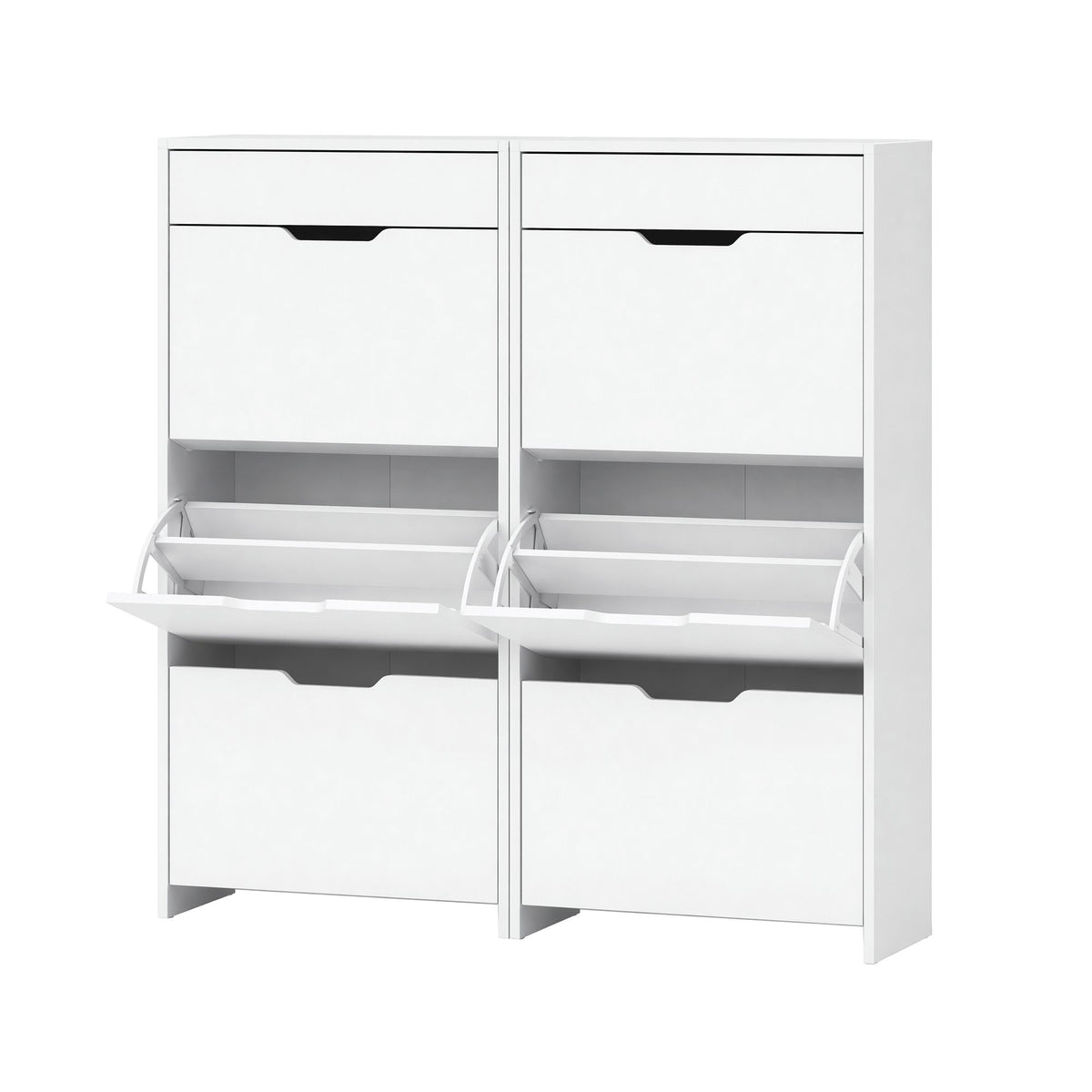 Artiss 2x Shoe Cabinet Organiser 3 Flip Drawer High Gloss White