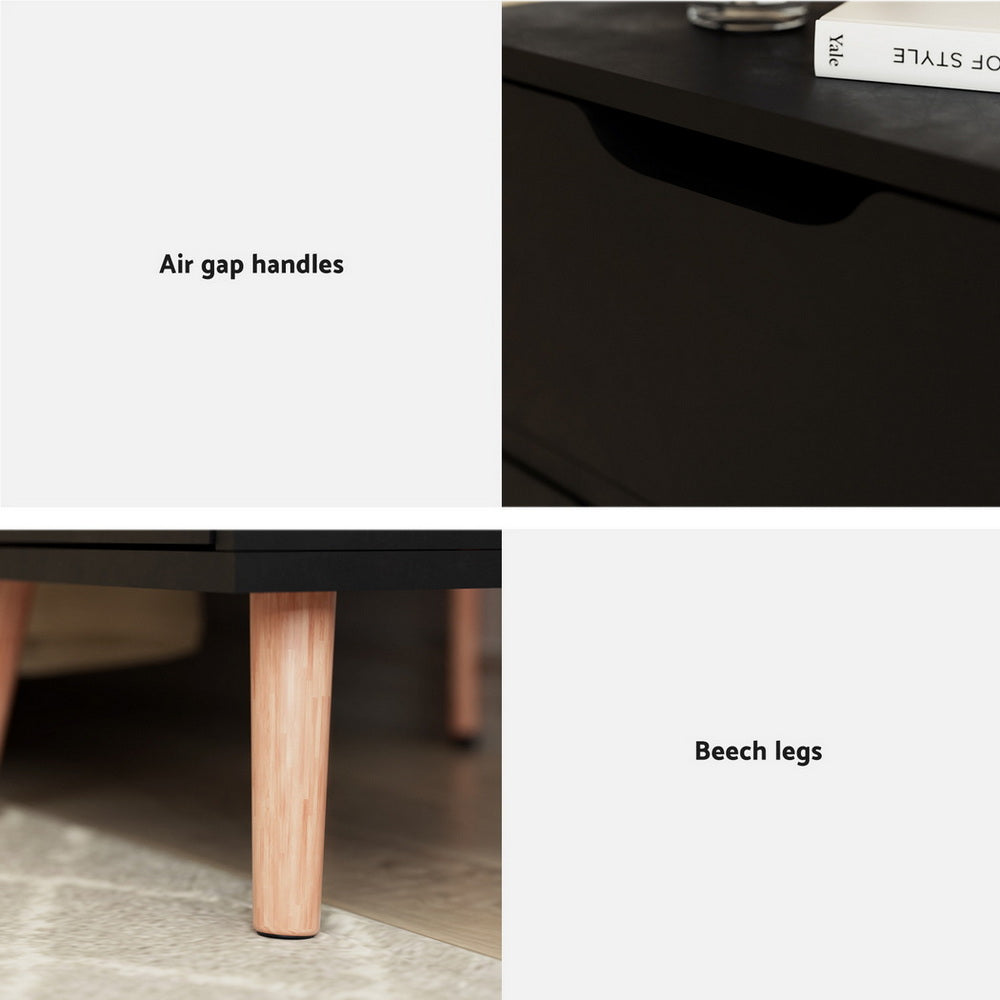 Artiss Bedside Table 2 Drawers - BODEN Black