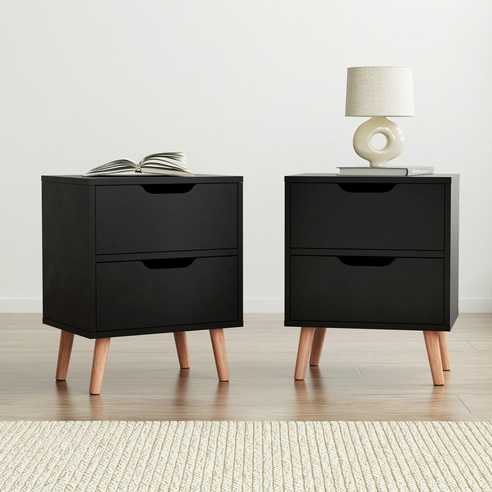 Artiss 2 x Bedside Table 2 Drawers - BODEN Black