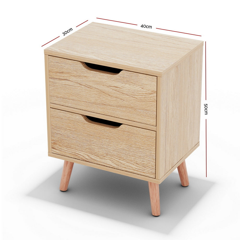 Artiss 2 x Bedside Table 2 Drawers - BODEN Pine