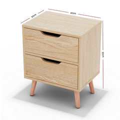Artiss 2 x Bedside Table 2 Drawers - BODEN Pine