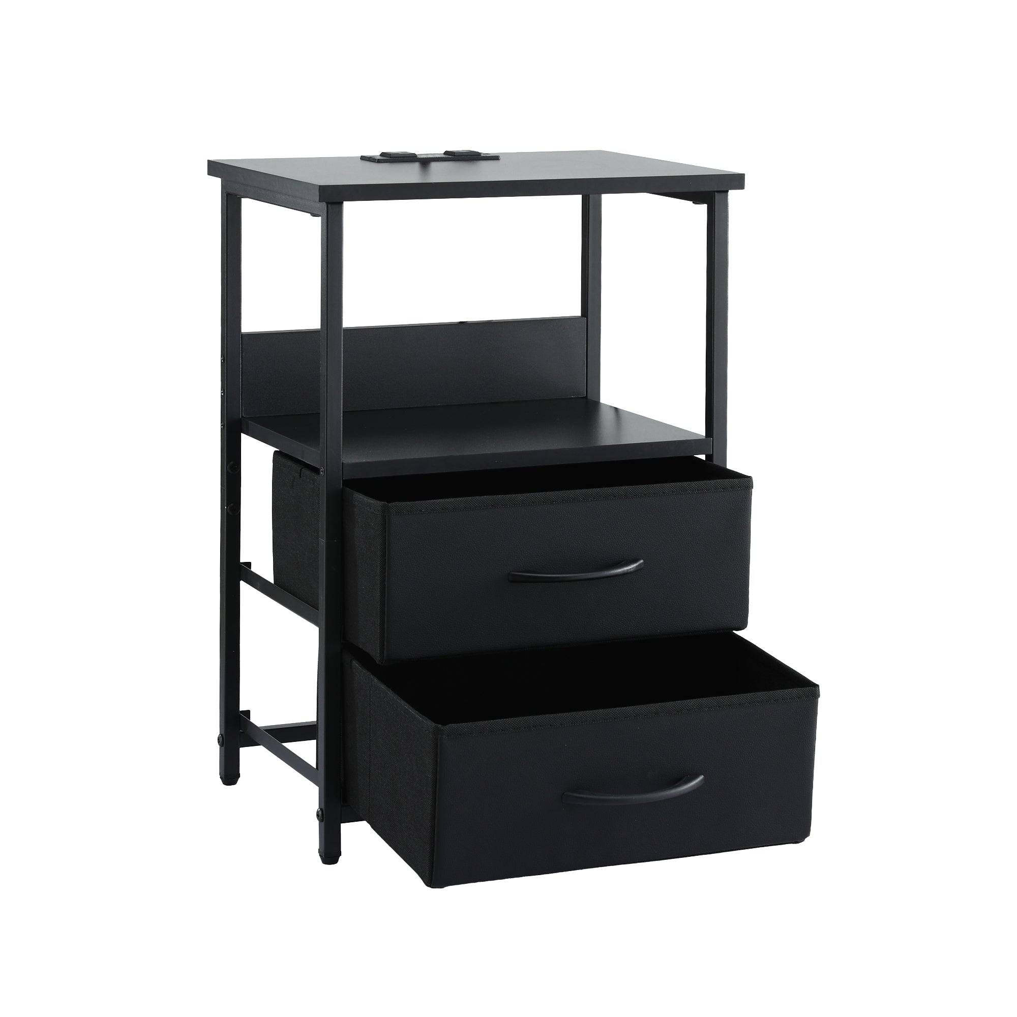 Artiss Bedside Table LED Nightstand Charging Station 2 Drawers Foldable Black