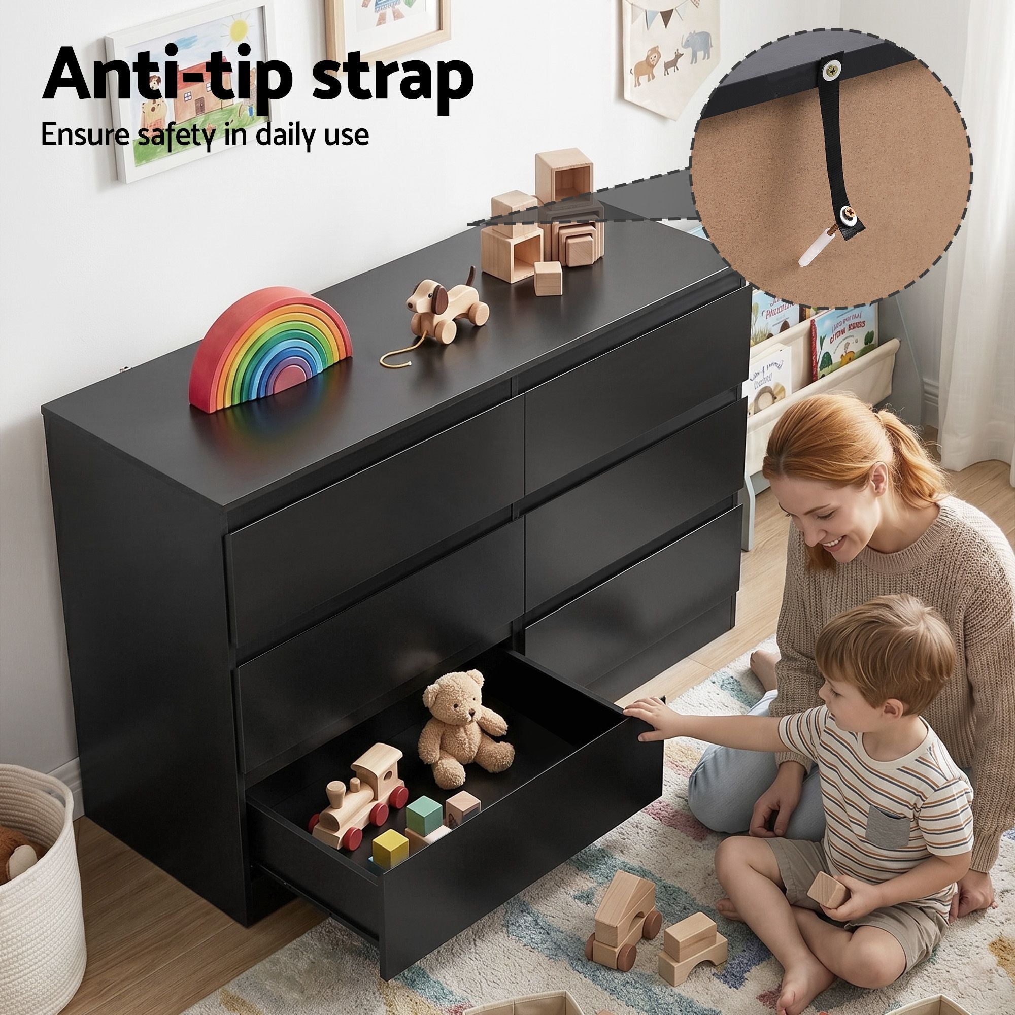 Artiss 6 Chest of Drawers Lowboy Black