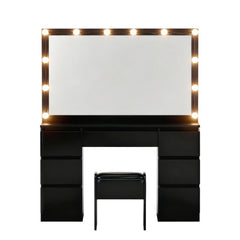Artiss Dressing Table Vanity Desk Set Stool 12 Led Bulbs Black