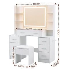 Artiss Dressing Table Vanity Desk Set Stool LED Charging Station White