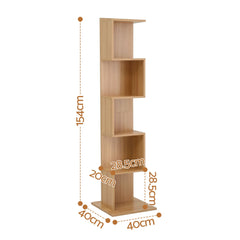 Artiss 5 Tiers Bookshelf S-shaped Bookcase Oak