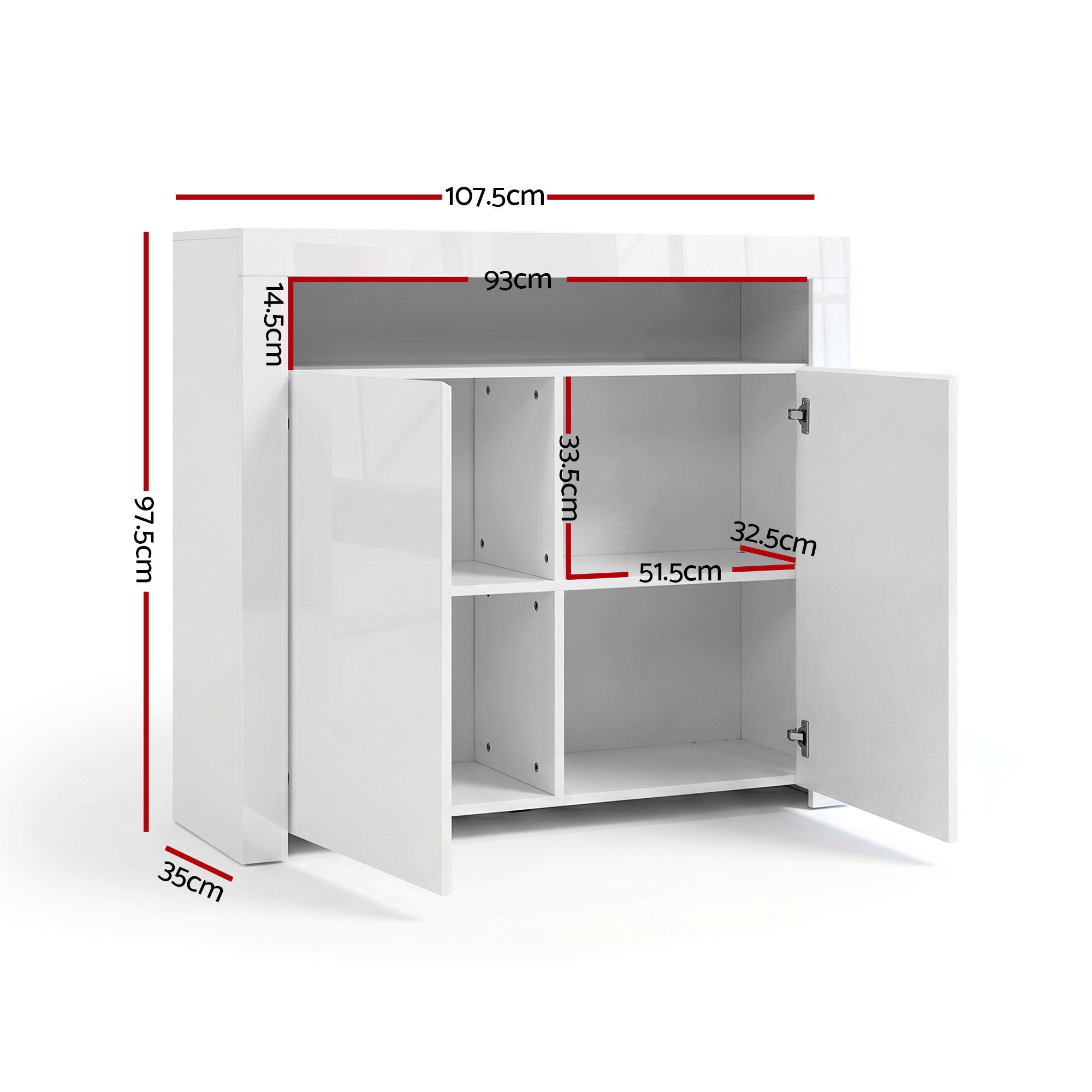 Artiss 2x Buffet Sideboard Cabinet LED Cupboard High-Gloss Storage Pantry ARNO