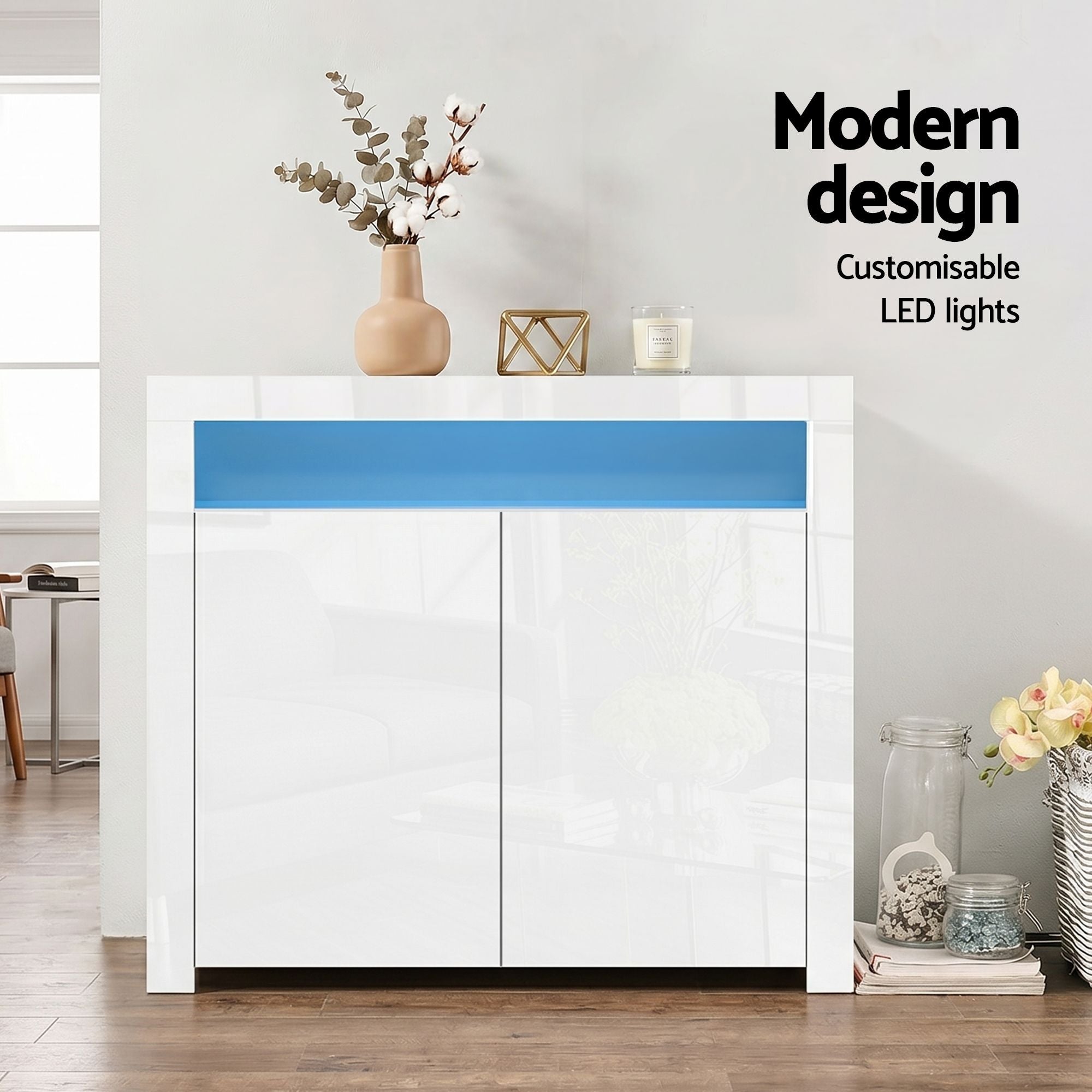 Artiss 2x Buffet Sideboard Cabinet LED Cupboard High-Gloss Storage Pantry ARNO