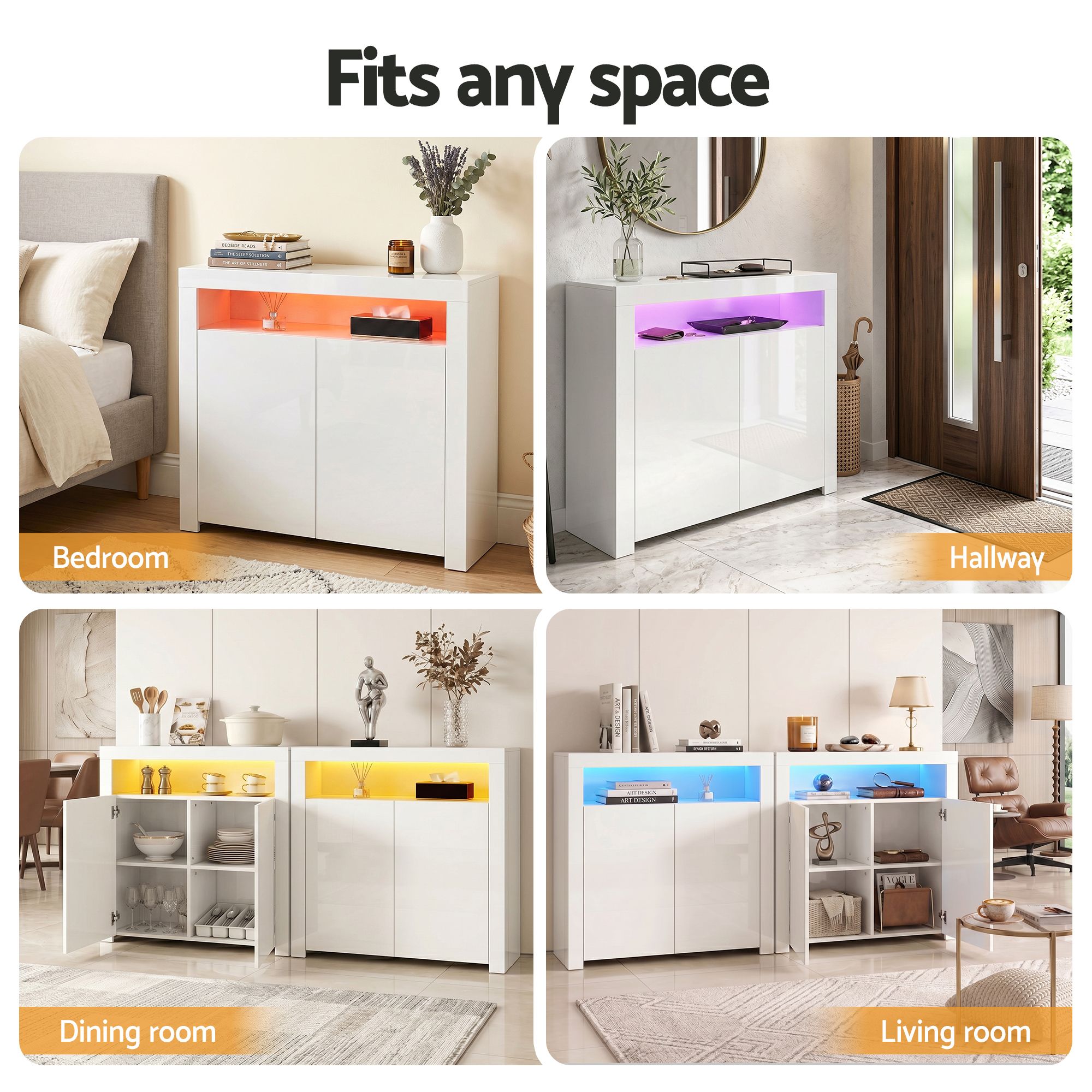 Artiss 2x Buffet Sideboard Cabinet LED Cupboard High-Gloss Storage Pantry ARNO